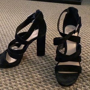 Vince Camuto strappy black suede heels